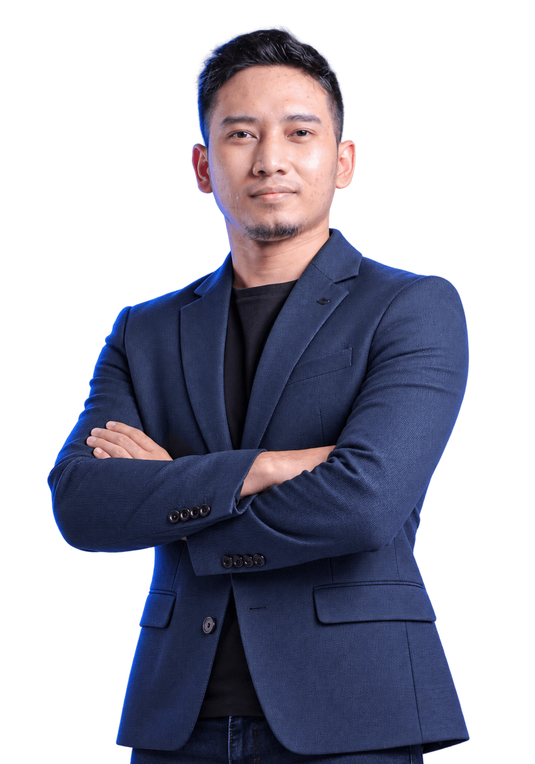 Firman Kurniawan mengenakan jas biru dongker